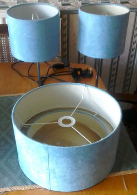 Photo of free Two chrome table lamps with matching blue lamp shade (Harborne B32) #3