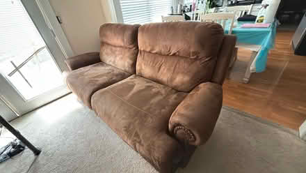 Photo of free 2 reclinable brown fabric sofas (Aurora) #1