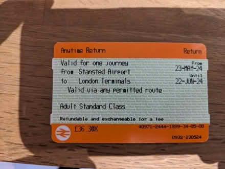 Photo of free Single train ticket Stansted - London (Lewisham SE13) #1