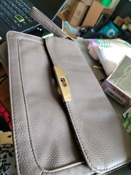 Photo of free grey leather bag. beautifully lined. (Hampden Park BN22) #1