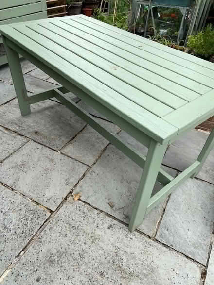 Photo of free wooden garden table and two benches (Simonstone BB12) #1