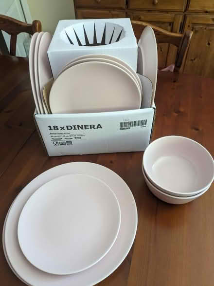 Photo of free IKEA Pink Dinner Set - dinner plates, 4 side plates, bowls (Sharmans Cross B91) #1