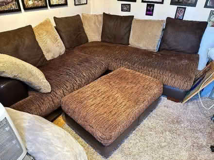 Photo of free Brown corner sofa with footstool (Poplars SG2) #2