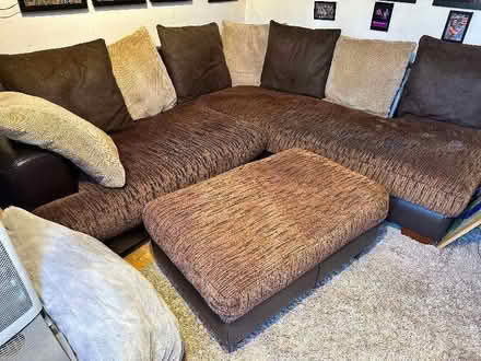 Photo of free Brown corner sofa with footstool (Poplars SG2) #1