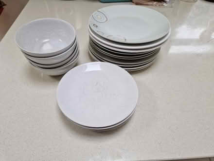 Photo of free Assorted white plates and bowls (Pyrford GU22) #1