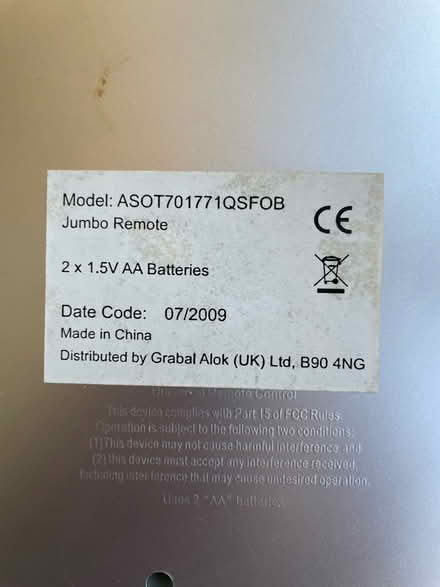 Photo of free Jumbo remote control (West End Village SO30) #3