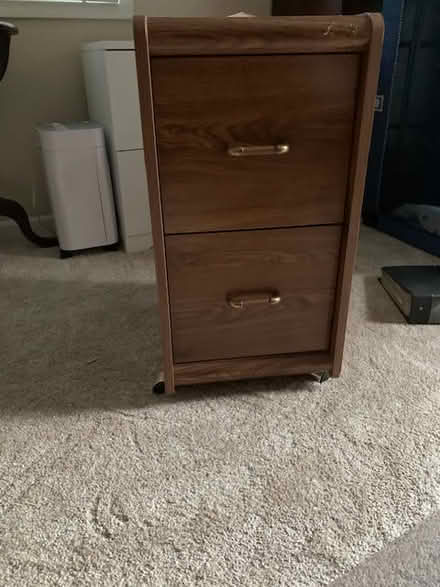 Photo of free Two drawer wood file cabinet (Dearborn)