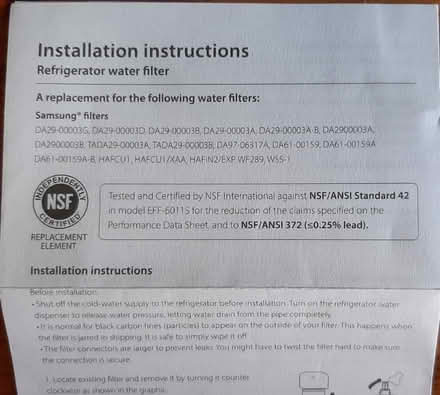 Photo of free Refrigerator water filter for Samsung models (Fleetville AL1) #4