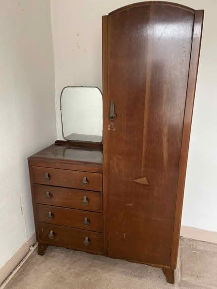 Photo of free 1950s? Wardrobe/ drawers combo (Egerton Park CH42) #1