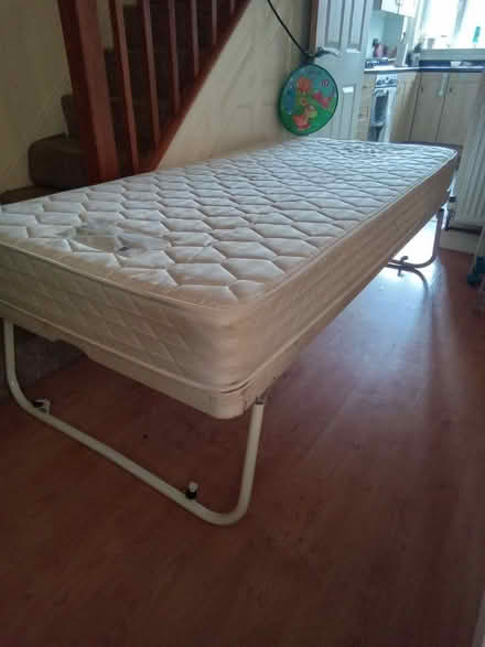 Photo of free Standard single bed with folding legs and mattress (Ifield West RH11) #1