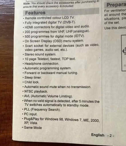Photo of free 20” Digihome TV (Eton SL4) #2