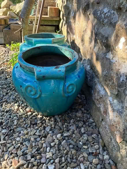 Photo of free 2 x turquoise plant pots (Thorngrafton NE47) #2
