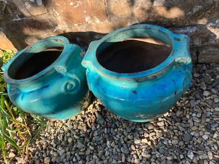 Photo of free 2 x turquoise plant pots (Thorngrafton NE47) #1