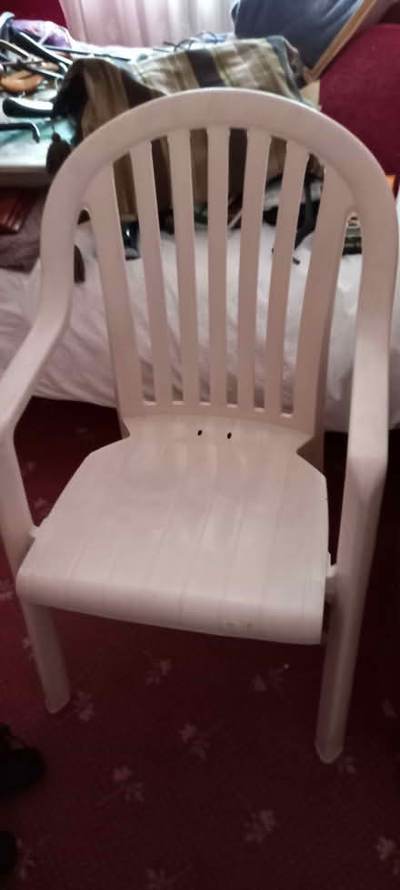 Photo of free 1 White Plastic Garden Chair (Edmonton N13) #1