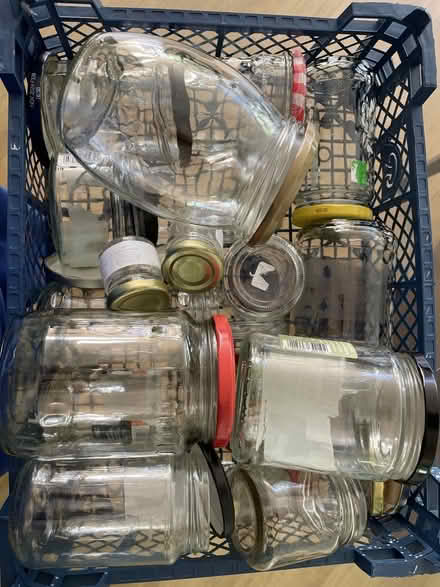 Photo of free Box of mixed size glass jars, clean with their lids. (Cutteslowe OX2) #1