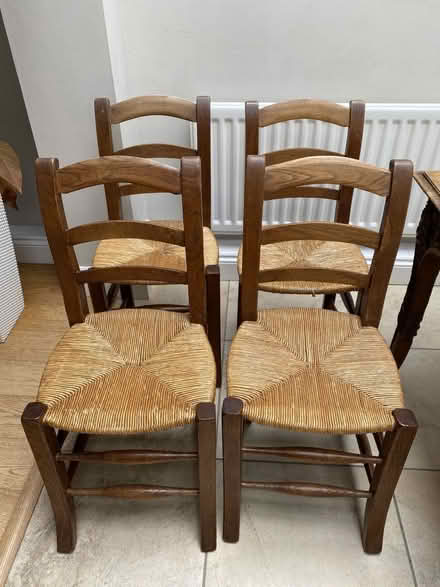 Photo of free 4 x straw oak chairs - very solid (Whitchurch-On-Thames RG8) #1