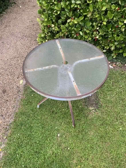 Photo of free Garden table, metal with glass top (Ware SG12) #1