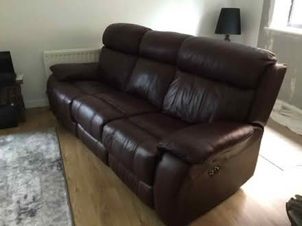 Photo of free Burgundy leather three & two seater settee and one chair. (Bashley BH25) #1