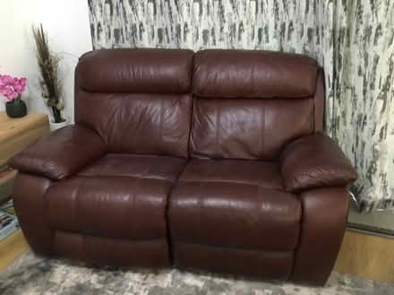 Photo of free Burgundy leather three & two seater settee and one chair. (Bashley BH25) #3