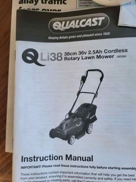 Photo of free Qualcast Li38 cordless rotary lawn mower, working order but (Corston) #2