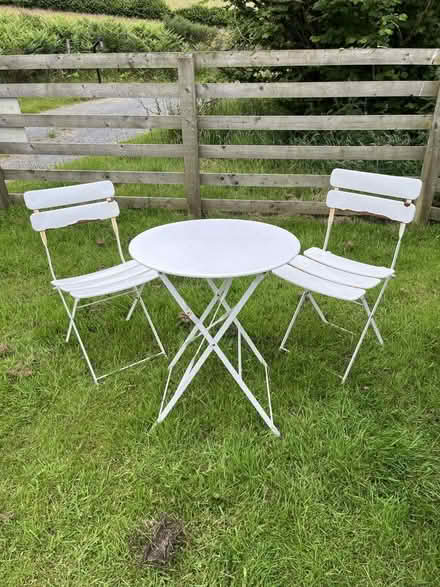 Photo of free Metal garden table and two folding chairs (Bettws-y-crwyn LD7) #1