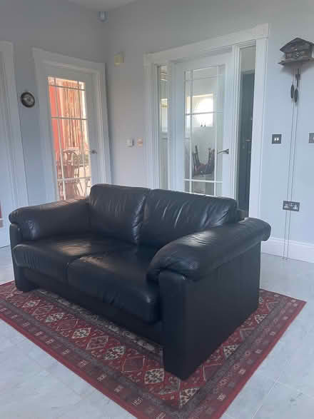 Photo of free Black leather sofa (Combe Down, Bath.) #2