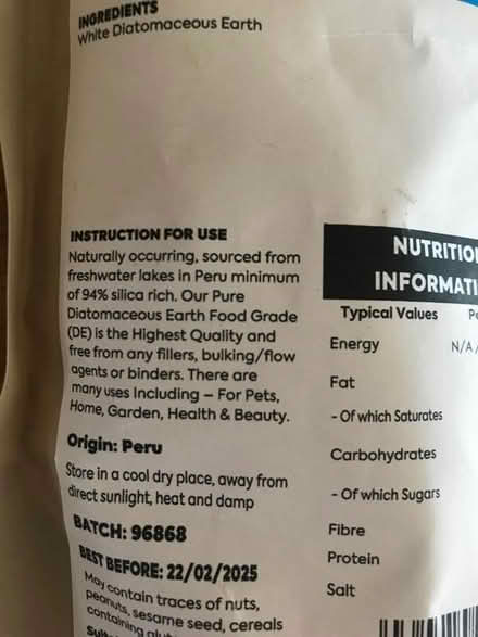 Photo of free Diatomaceous earth (food grade) - bag of. (Hurstpierpoint BN6) #2