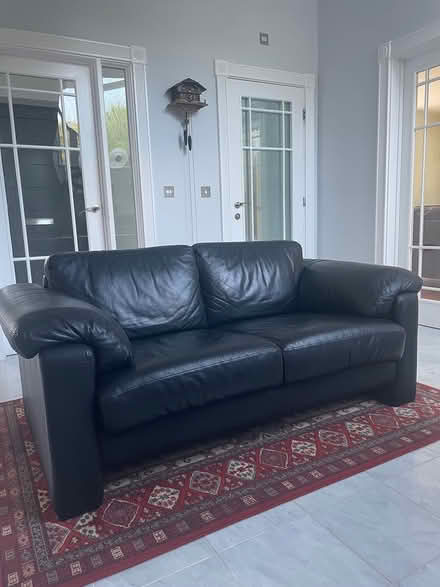 Photo of free Black leather sofa (Combe Down, Bath.) #3