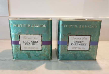 Photo of free 2 rather pretty, empty Fortum & Mason tea tins. (Caversham Heights RG4) #1
