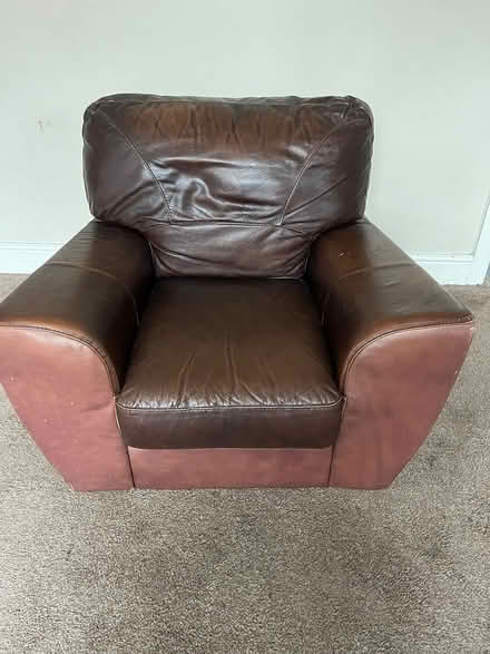 Photo of free Brown leather armchair (Fitzwilliam. WF9) #2