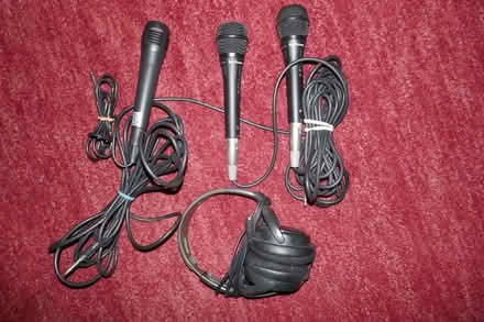 Photo of free Pair of Skytronic microphones & some headphones (Tynemouth NE30) #1