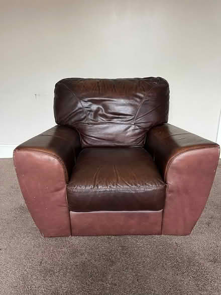 Photo of free Brown leather armchair (Fitzwilliam. WF9) #1