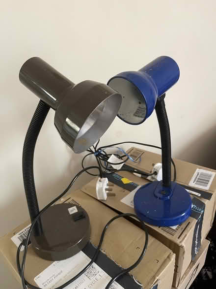 Photo of free Two desk lamps, brown and blue (Oxford, near Cowley Rd. Tescos) #1