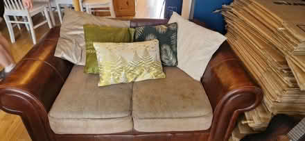 Photo of free Brown leather sofa (Eastbourne) #1
