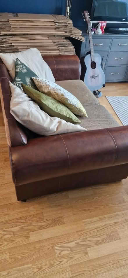 Photo of free Brown leather sofa (Eastbourne) #2