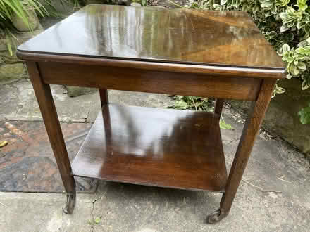 Photo of free Vintage wooden table on wheels (Oxford, near Cowley Rd. Tescos) #1