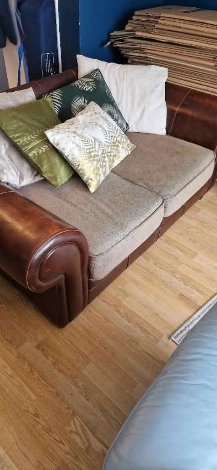 Photo of free Brown leather sofa (Eastbourne) #3