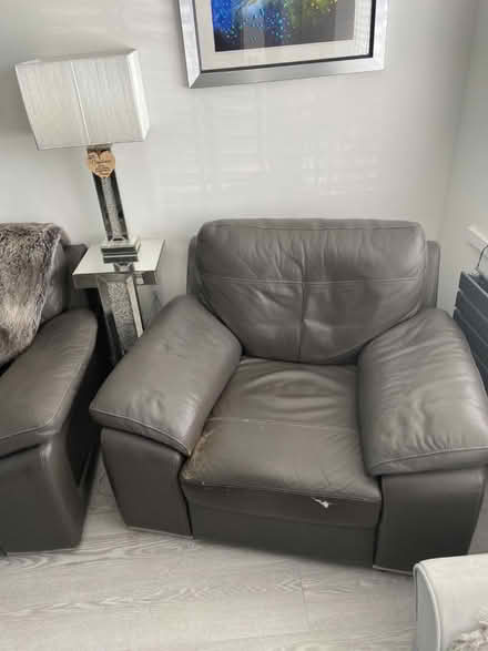 Photo of free 3 seater sofa and chair in grey leather (Rugeley WS15) #3