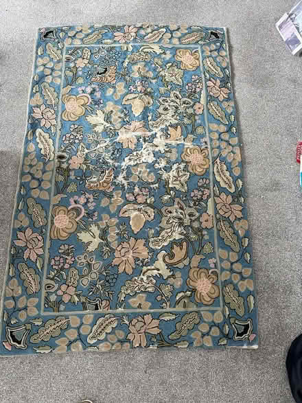 Photo of free Indian chain stitch vintage rug (Burton green) #2