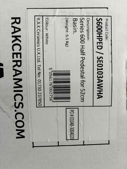 Photo of free Unused half pedestal for 52cm basin (Horsham RH13) #3
