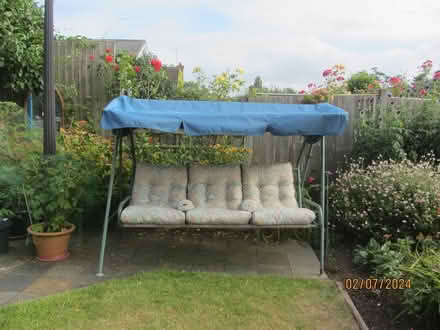 Photo of free 3 seater swing garden bench (Shepperton nr. Walton Bridge) #1