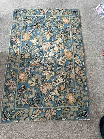 Photo of free Indian chain stitch vintage rug (Burton green) #1
