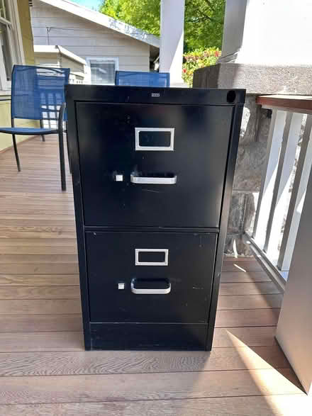 Photo of free Two Drawer Black Filing Cabinet (1117 SE 41st Avenue) #2