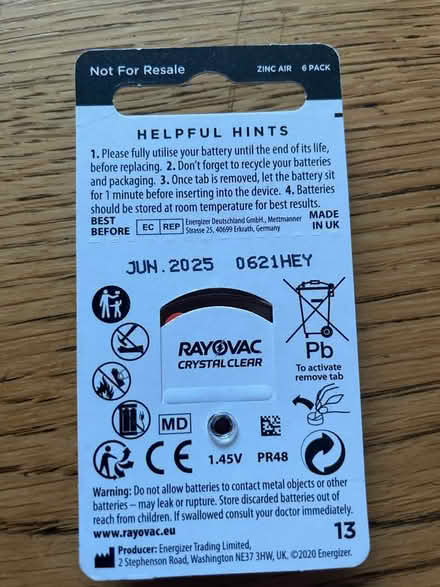 Photo of free Heating aid batteries (Halifax, HX1) #2