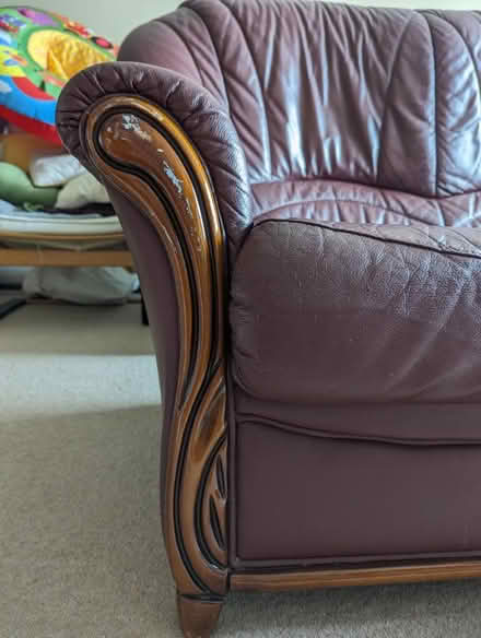 Photo of free Leather-look sofa (Lewes, near Prison/Winterborne) #2