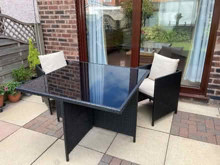 Photo of free Garden table with 2 chairs (Grange Park WA10) #1