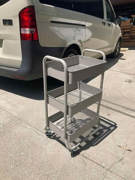 Photo of free small metal shelving unit on wheels (Silver Lake Blvd.) #3