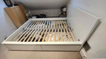 Photo of free White wooden Bed frame with head board & 4 drawers (Raynes Park SW20) #2