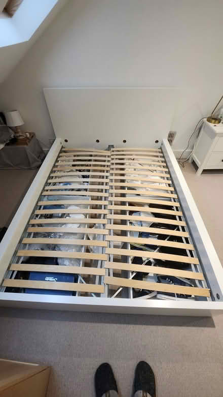 Photo of free White wooden Bed frame with head board & 4 drawers (Raynes Park SW20) #3