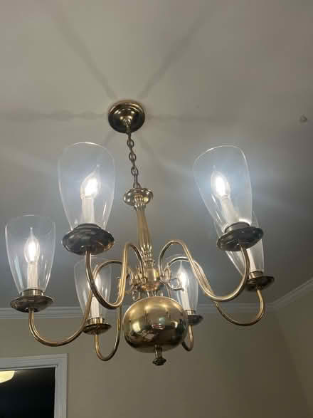 Photo of free Chandelier- brass colored/plated (Clinton NJ) #2